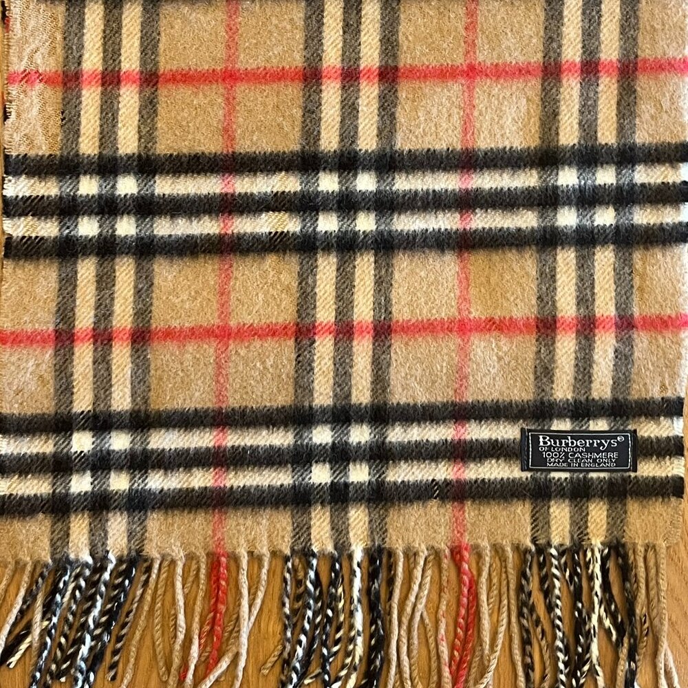 Vintage Burberrys Cashmere Tan & Black House Check Scarf